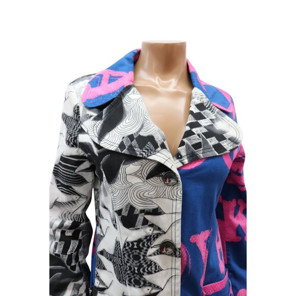 RARE 90s CUSTO BARCELONA Bold Graphic Print Color Block Trench Coat *STATEMENT* - Picture 3 of 11